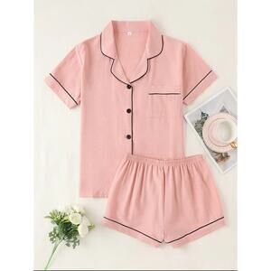 Women's Two-Piece Sleepwear Set Solid Light Pink Large